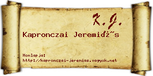 Kapronczai Jeremiás névjegykártya